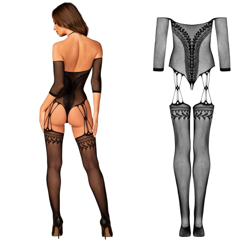 Strój erotyczny koronka bodystocking czarne S/M/L